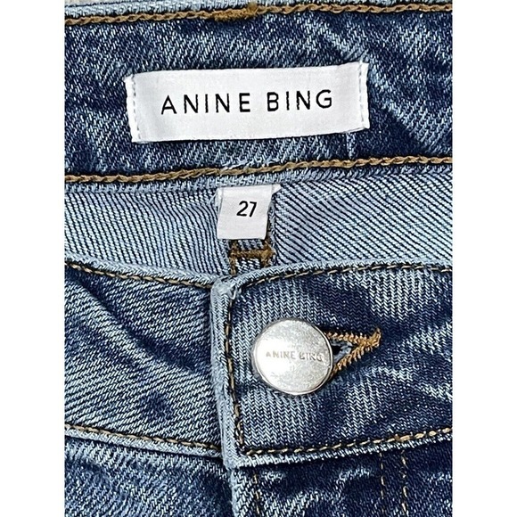 ANINE BING GABE MID RISE ANKLE SKINNY JEANS DESTRUCTED LIGHT INDIGO SZ-27 (B100) - Picture 8 of 12